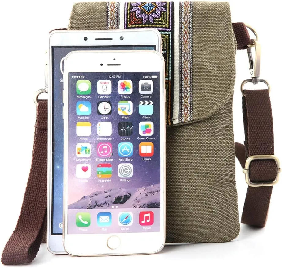 SILKAREA Vintage Embroidered Canvas Flip Small Crossbody Bag Cell Phone Pouch for Women Wristlet Wallet Bag Coin Purse