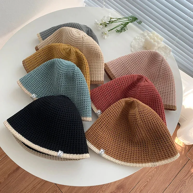 Sohiwoo Summer Knitted Bucket Hat Breathable Colorblock Women's Hip Hop Cap Men Foldable Bob Fisherman Hat Outdoor Travel Gorros Panama