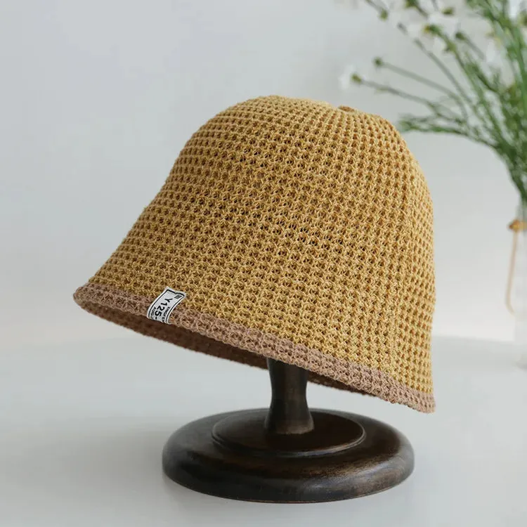 Sohiwoo Summer Knitted Bucket Hat Breathable Colorblock Women's Hip Hop Cap Men Foldable Bob Fisherman Hat Outdoor Travel Gorros Panama