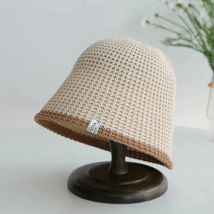 Sohiwoo Summer Knitted Bucket Hat Breathable Colorblock Women's Hip Hop Cap Men Foldable Bob Fisherman Hat Outdoor Travel Gorros Panama
