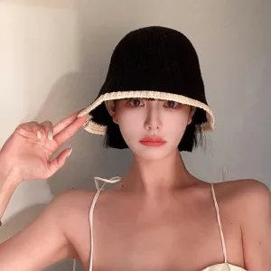 Sohiwoo Summer Knitted Bucket Hat Breathable Colorblock Women's Hip Hop Cap Men Foldable Bob Fisherman Hat Outdoor Travel Gorros Panama