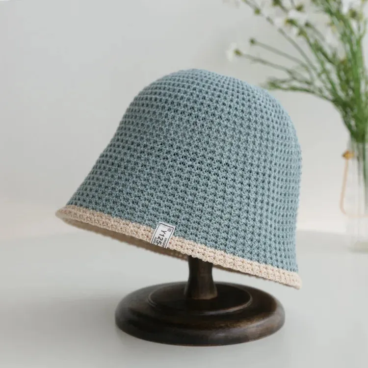 Sohiwoo Summer Knitted Bucket Hat Breathable Colorblock Women's Hip Hop Cap Men Foldable Bob Fisherman Hat Outdoor Travel Gorros Panama