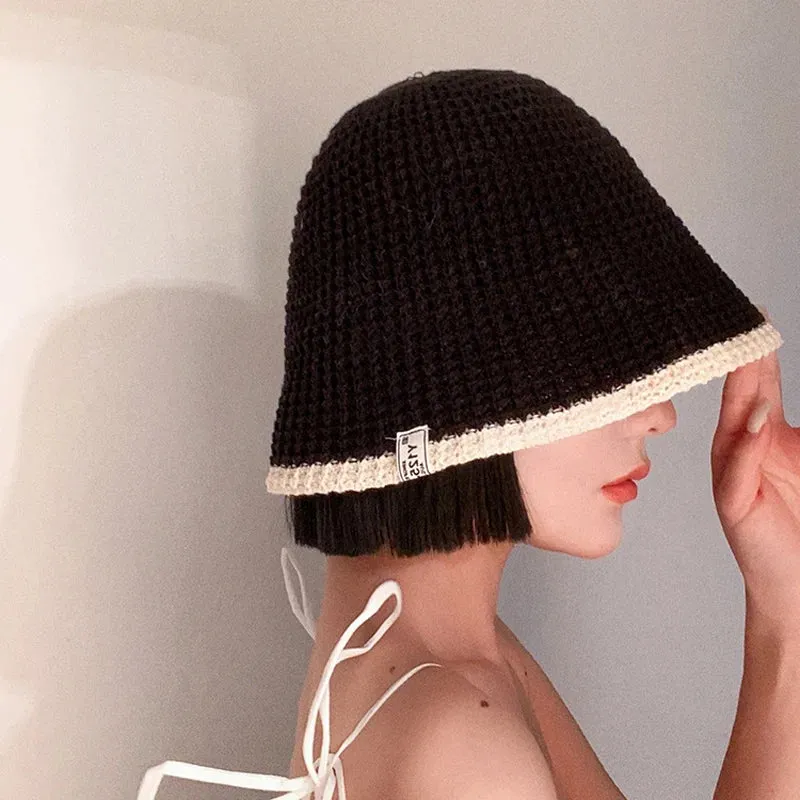Sohiwoo Summer Knitted Bucket Hat Breathable Colorblock Women's Hip Hop Cap Men Foldable Bob Fisherman Hat Outdoor Travel Gorros Panama