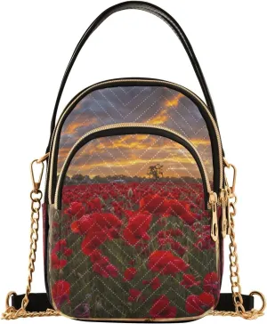 susiyo Poppy Meadow Sunset Quilted Crossbody Bag Small Women Shoulder Purses with Chain Strap