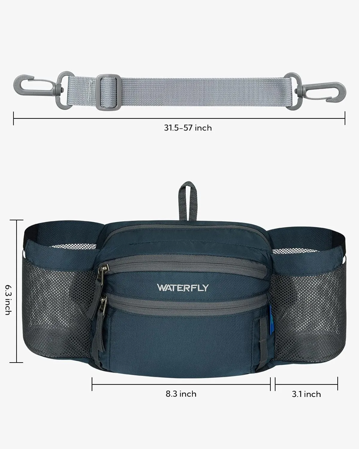 WATERFLY Fanny Pack Waist Bag: Waist Pack for Women Men with Two Water Bottle Holder Hiking Fanny Pack for Running Walking DogWalking Travel Cycling