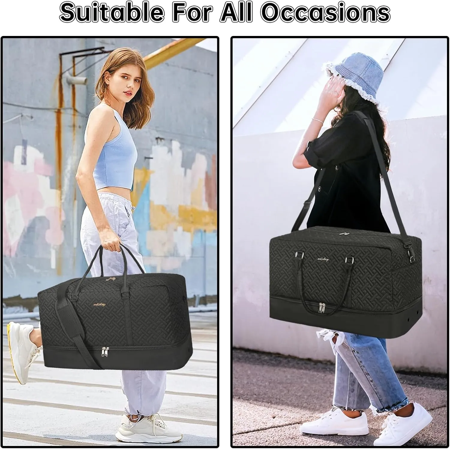 Weekender Bag for Women, 5 Pcs Set Carry on Overnight Bag, 23" Travel Duffel Bag with Waterproof Shoe Compartment