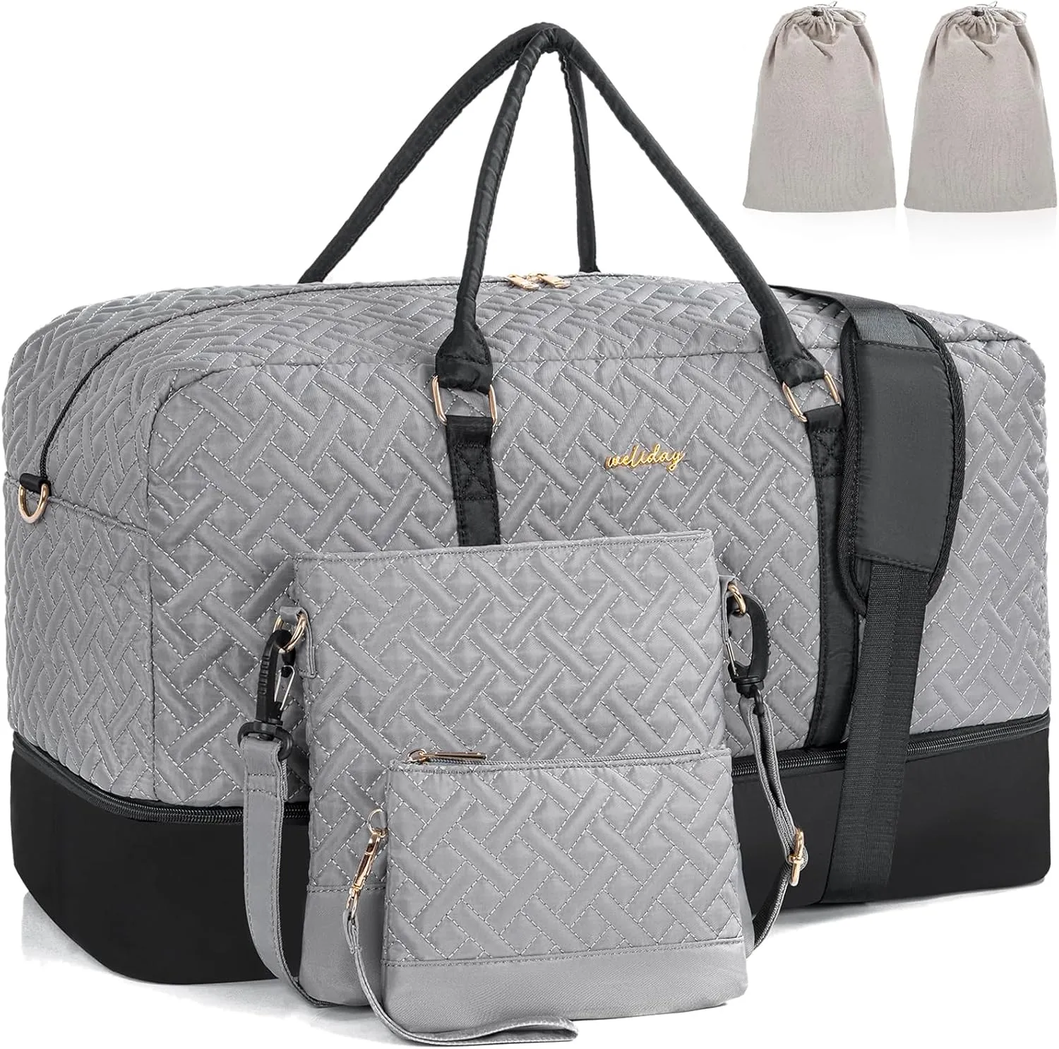 Weekender Bag for Women, 5 Pcs Set Carry on Overnight Bag, 23" Travel Duffel Bag with Waterproof Shoe Compartment