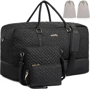 Weekender Bag for Women, 5 Pcs Set Carry on Overnight Bag, 23" Travel Duffel Bag with Waterproof Shoe Compartment