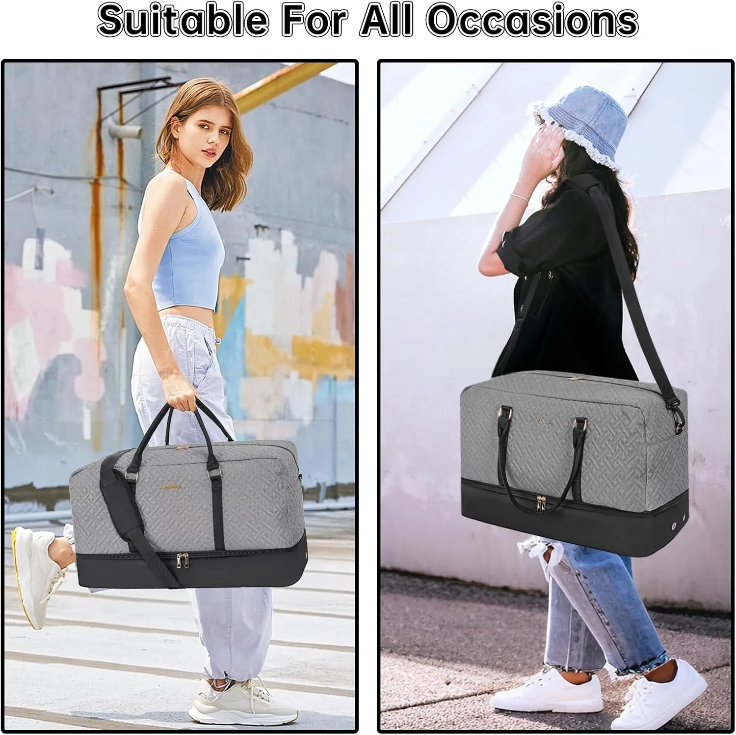 Weekender Bag for Women, 5 Pcs Set Carry on Overnight Bag, 23" Travel Duffel Bag with Waterproof Shoe Compartment
