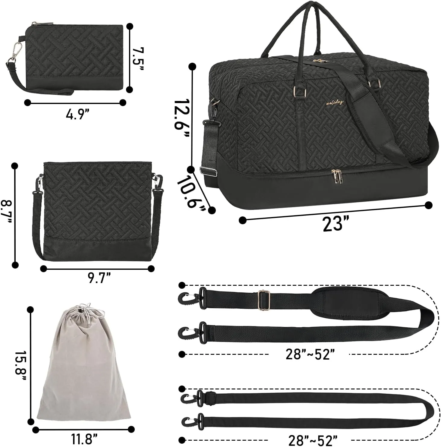 Weekender Bag for Women, 5 Pcs Set Carry on Overnight Bag, 23" Travel Duffel Bag with Waterproof Shoe Compartment