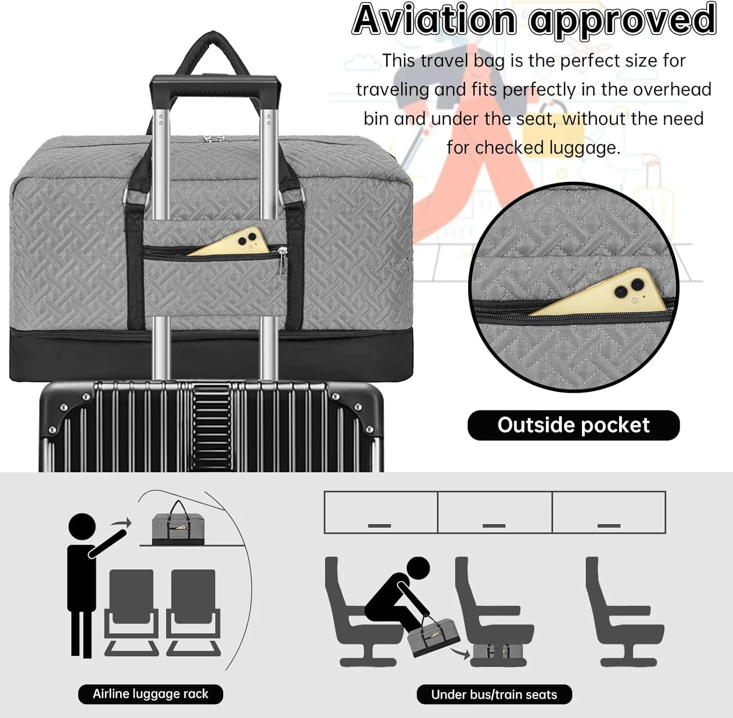 Weekender Bag for Women, 5 Pcs Set Carry on Overnight Bag, 23" Travel Duffel Bag with Waterproof Shoe Compartment
