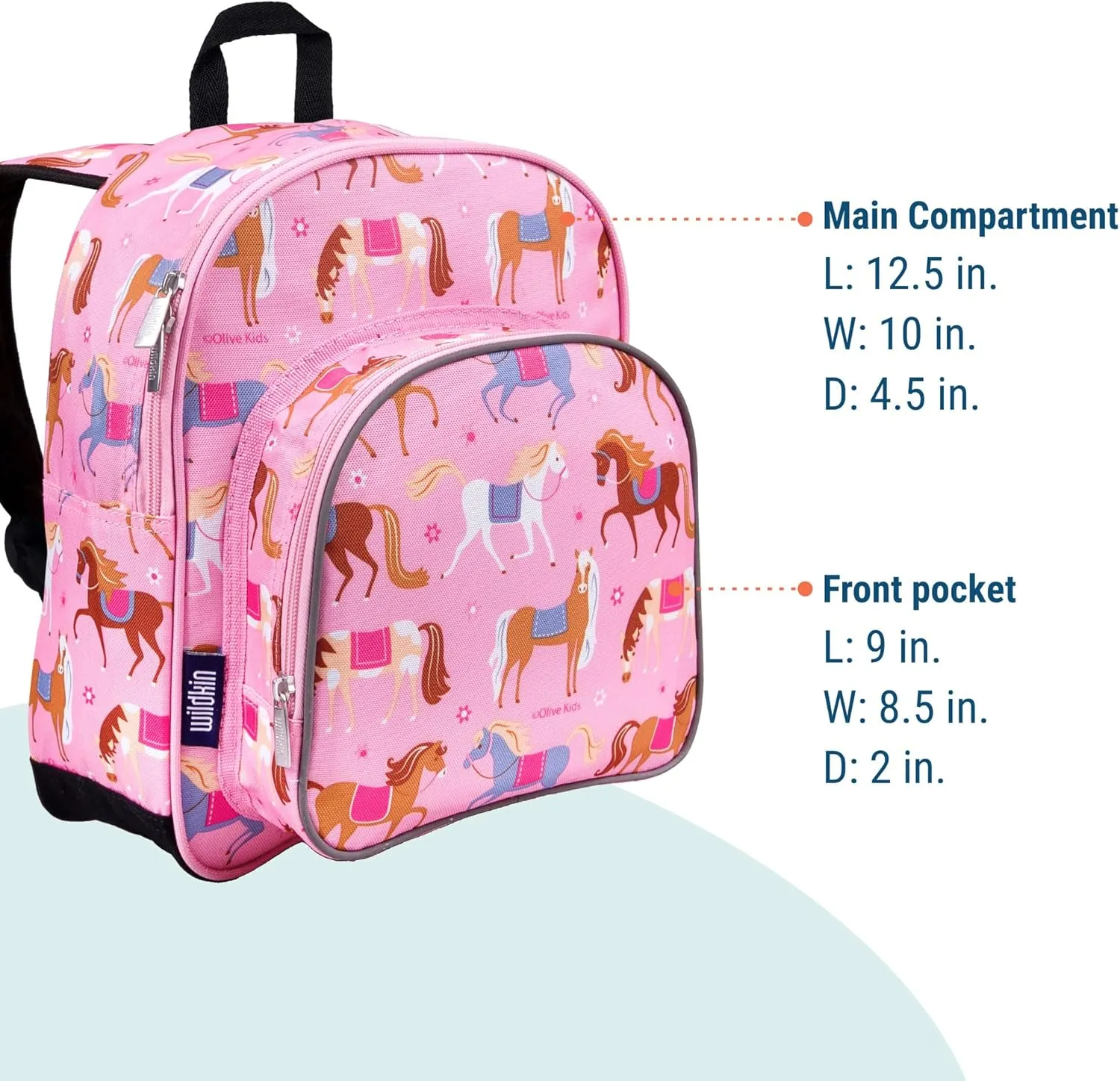 Wildkin 12-inch Kids Backpack  Padded, Adjustable, Ideal for Daycare & Travel (Horses)