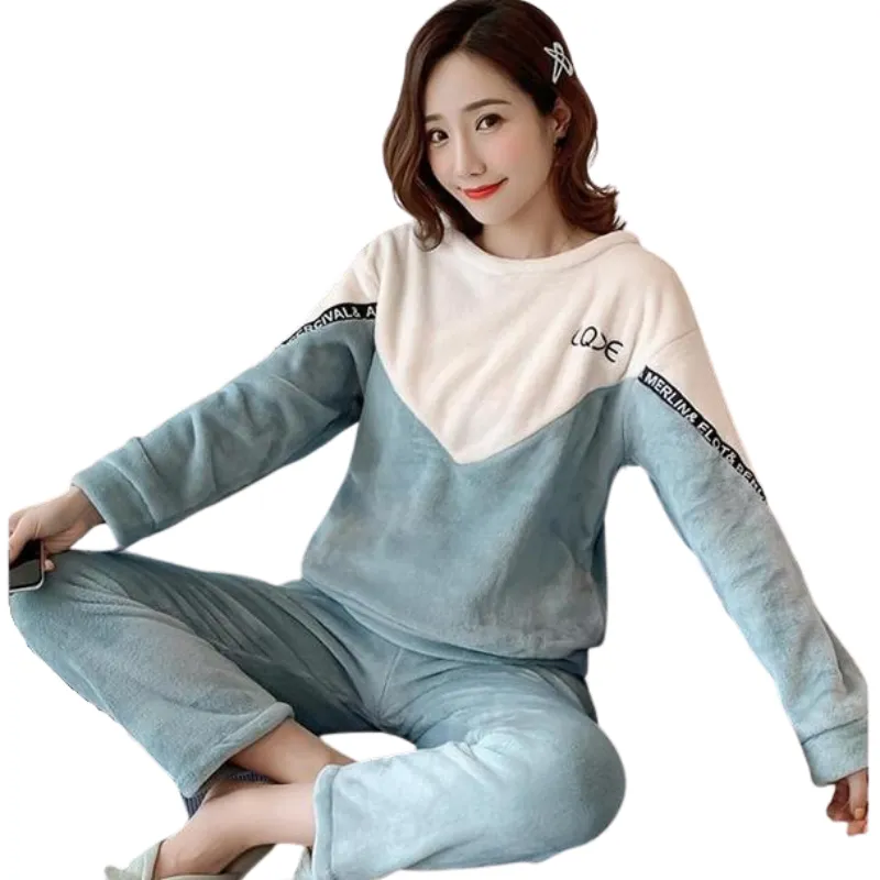 Winter Pajamas Set Warm Flannel Long Sleeves Pajama
