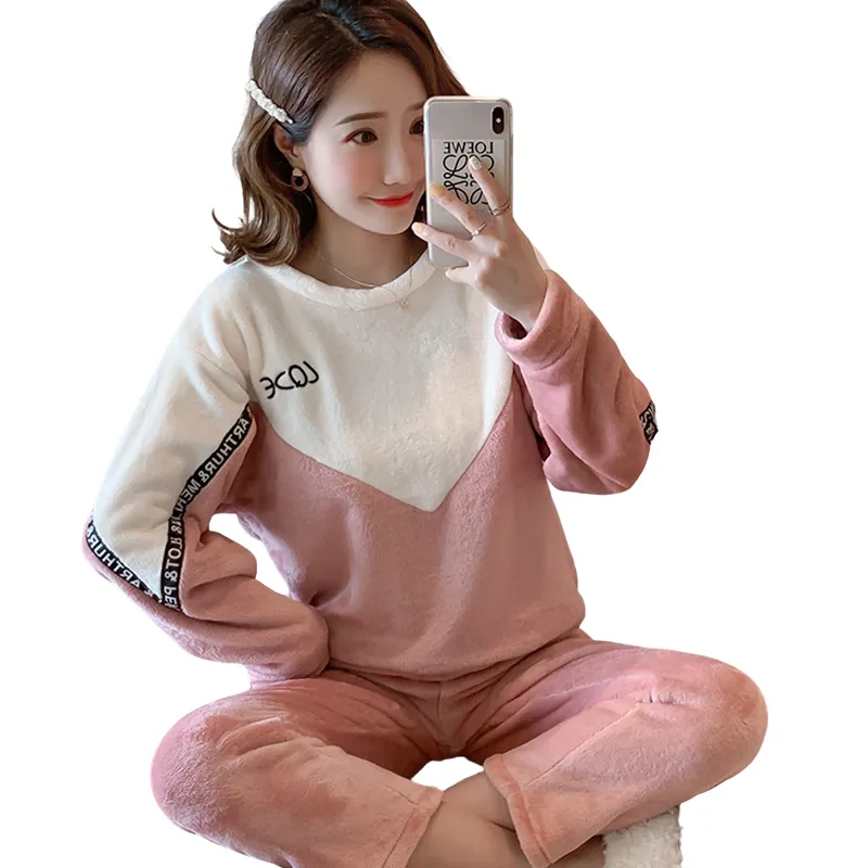 Winter Pajamas Set Warm Flannel Long Sleeves Pajama