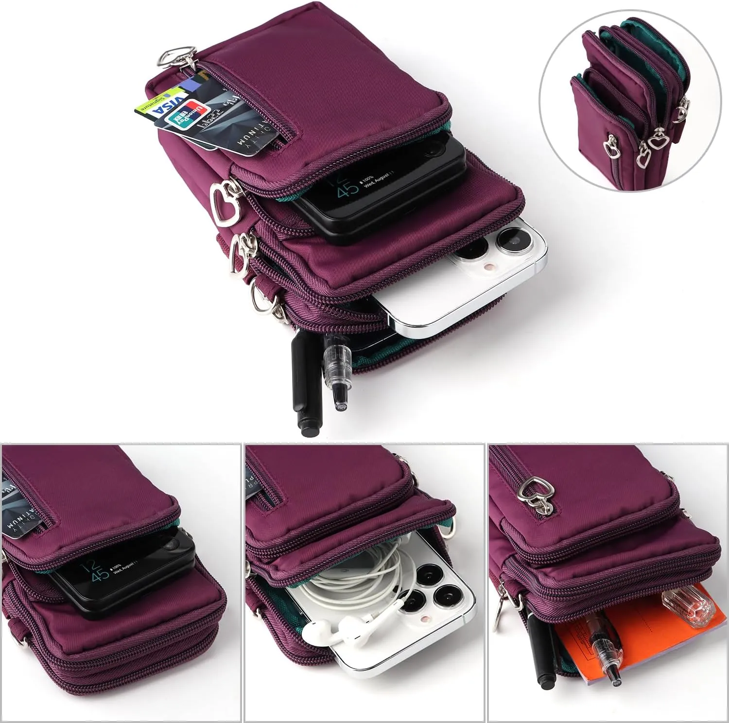 Women Cell Phone Purse Wristband Sport Armband Wallet Travel Crossbody Cell Phone Purse for Galaxy S10 Plus S9 Plus A50 A7 J7,OnePlus 6T,HTC U12 (Purple)