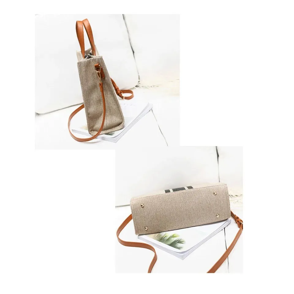 Women's Top Handbag Large Capacity Casual Shoulder Crossbody Simple Canvas Stripe Decoration Bucket Tote Bag