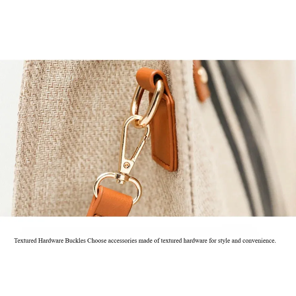Women's Top Handbag Large Capacity Casual Shoulder Crossbody Simple Canvas Stripe Decoration Bucket Tote Bag