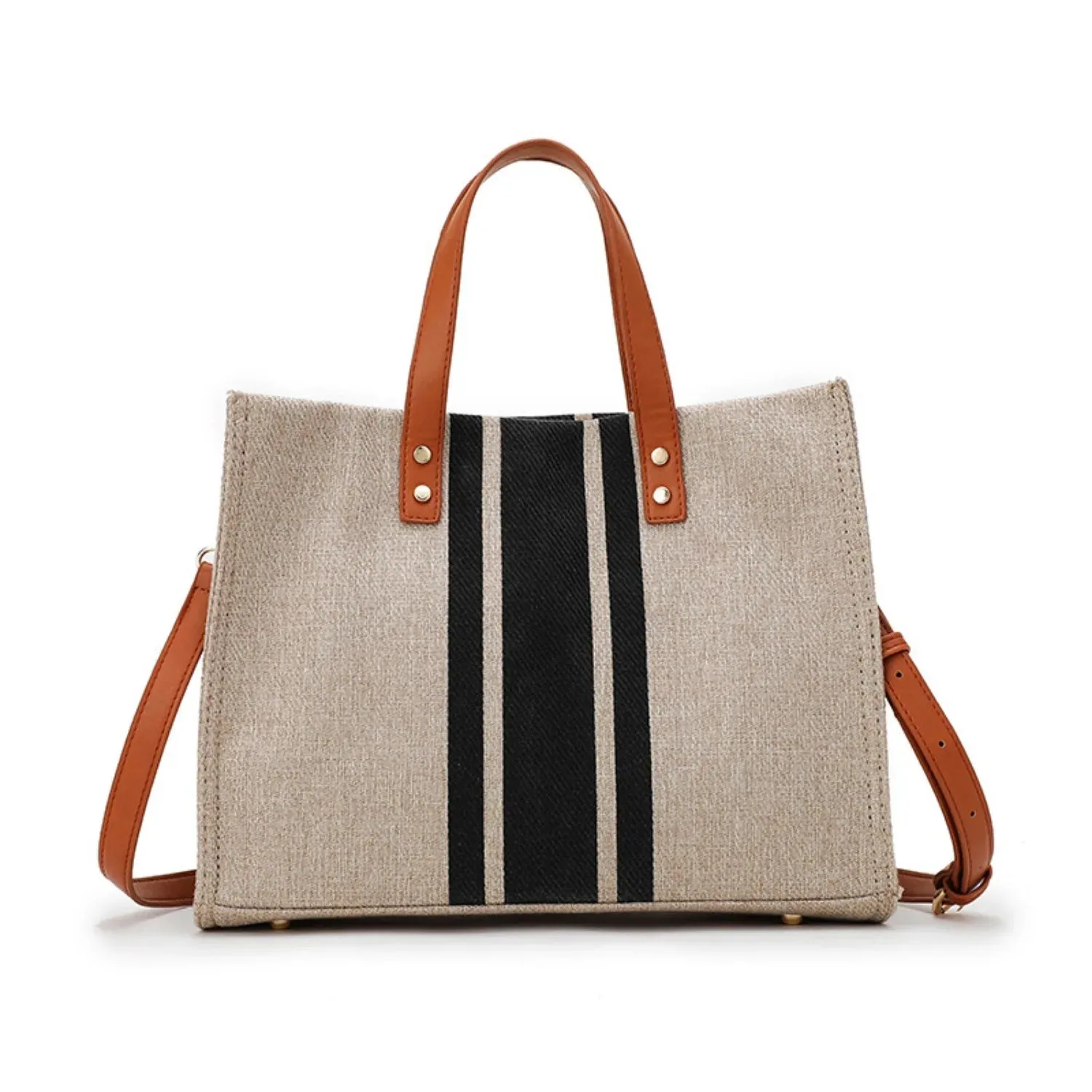 Women's Top Handbag Large Capacity Casual Shoulder Crossbody Simple Canvas Stripe Decoration Bucket Tote Bag